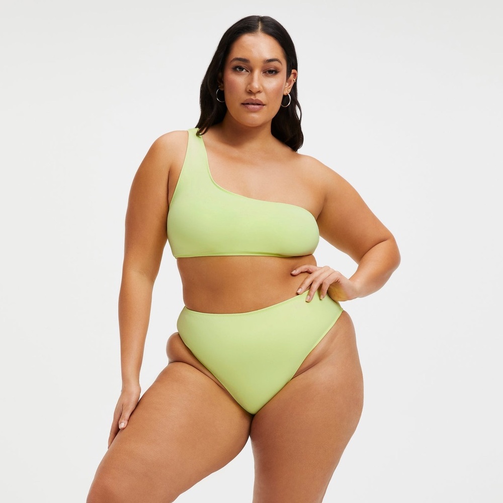 GOOD AMERICAN {NWT} Compression Hot Shoulder Swim Top | key lime | 4 / XL 14-16